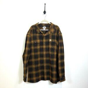 Carhartt Heavyweight Brown Plaid Flannel Shirt Men's 4XL 104451 Button Down